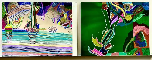 Diptych of Ocean Line Waves & Waves of Palms
